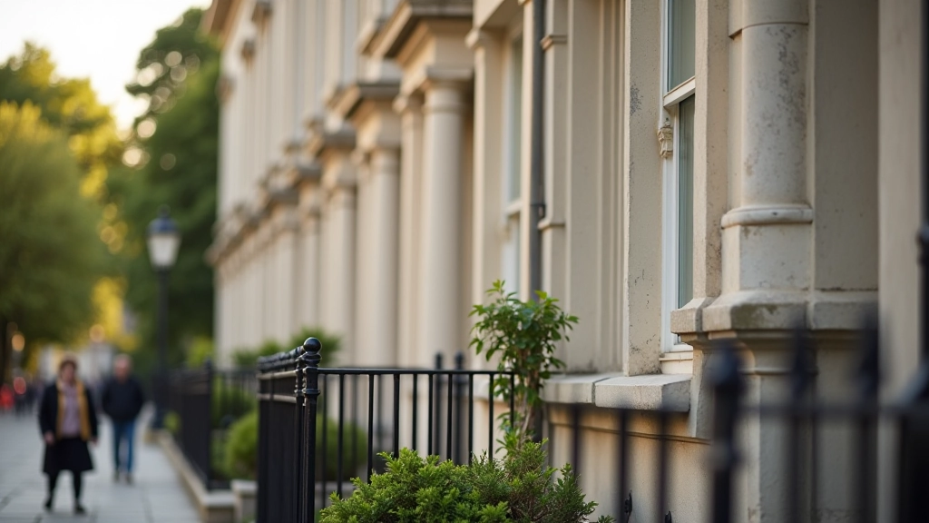 Detail of Georgian building facade with period windows and architecture